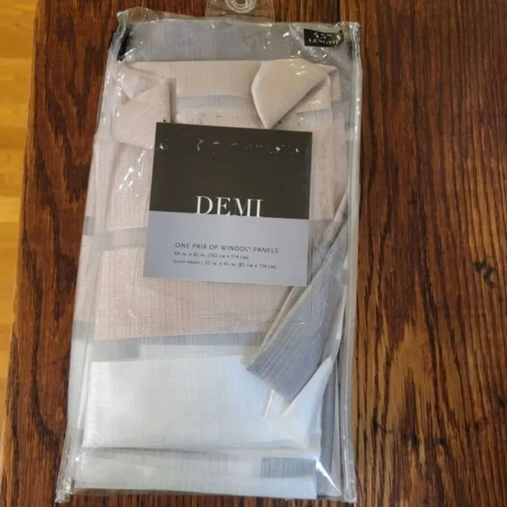 New Pair of DEMI Curtain panels 45 inch long neutral pink‎ grey white beige